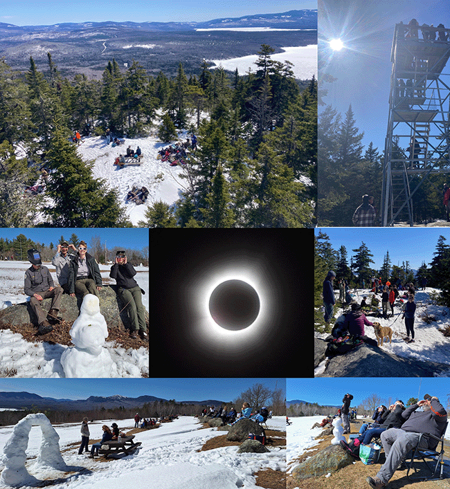 Montage of April 8, 2024 solar eclipse watchers.