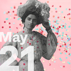 A photo of Kate Barnard with colorful confetti with the lettering May 21