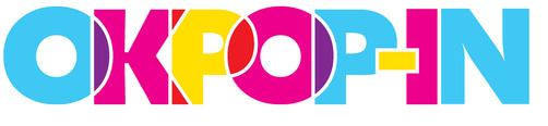 Brightly colored heavy bold lettering that reads OKPOP-IN. The lettering overlaps with vivid shadows